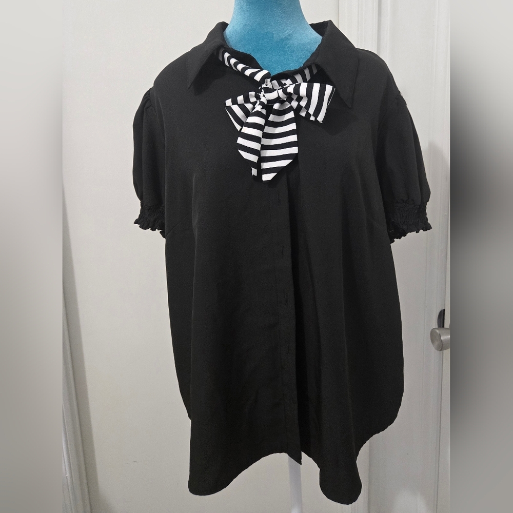 SHEIN Black Bow Tie Blouse - Picture 2 of 3